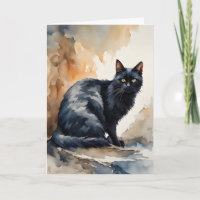 Portrait aquarelle de chat noir Carte de vœux vier