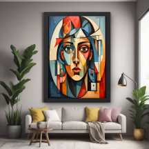 Portrait Cubiste moderne Poster d'art mural géomét