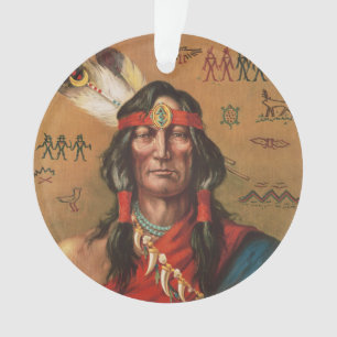 Portrait d'art ancien d'un chef amérindien