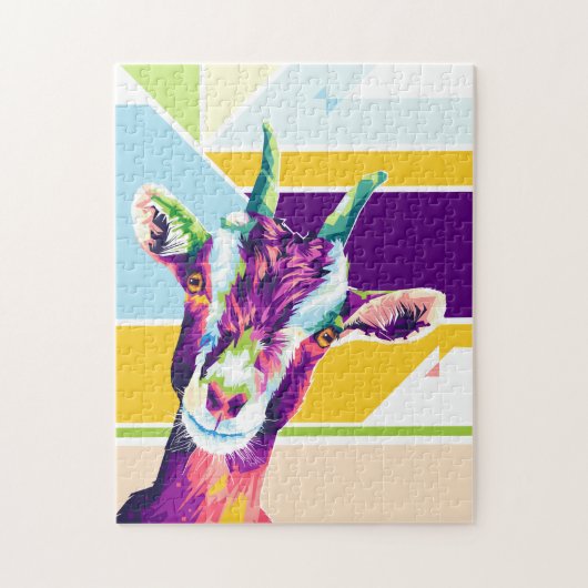 Portrait d'art de la chèvre coloré Puzzle (Vertical)