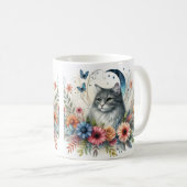 Portrait de chat assez gris avec Mug de fleurs (Devant droit)
