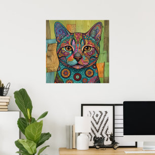 Portrait de chat mandala coloré Art mural vibrant