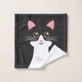 Portrait de chat noir mignon du milieu du siècle (Gant de toilette)
