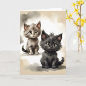 Portrait de chatons noirs et tabby Adorable Carte (Fleur jaune)