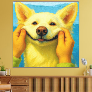 Portrait de chien souriant drôle sur toile d'art
