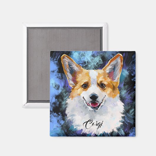 Portrait de corgi sur aimant Abstrait (Recto/Verso)