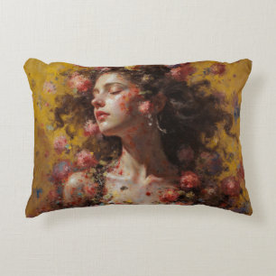 Portrait de Déesse en Fleur – Coussin de Lancer d'