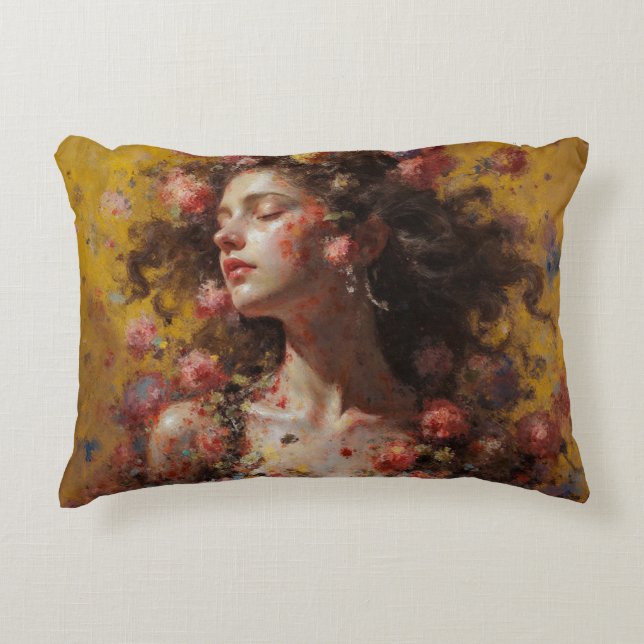 Portrait de Déesse en Fleur – Coussin de Lancer d' (Devant)