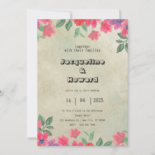 Portrait de Faire-part de mariage rose (Devant)
