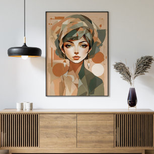 Portrait de femme boho abstrait Affiche murale géo