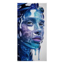 Portrait de femme en liquide bleu Art mural vertic