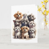 Portrait de groupe de chiens heureux Carte de vœux (Fleur jaune)
