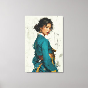 Portrait de Hanbok sarcelle moderne sur toile