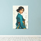 Portrait de Hanbok sarcelle moderne sur toile (Insitu (Plancher de Bois))