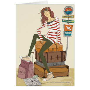Portrait de jeune femme se reposant sur la valise
