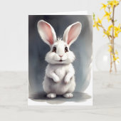 Portrait de lapin blanc adorable Carte de vœux vie (Fleur jaune)