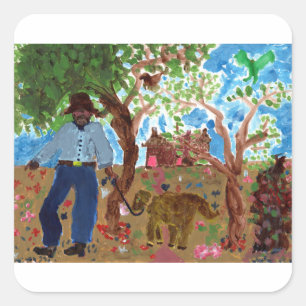 Portrait de l'artiste avec ses stickers de chien