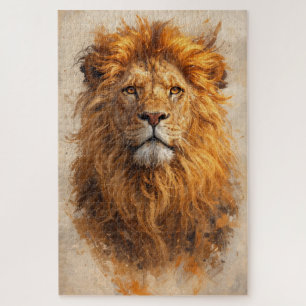 Portrait de Lion Majestueux – Puzzle Puissance Dor