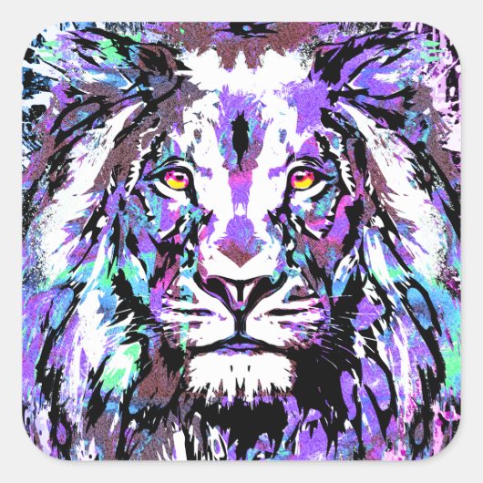 Portrait de Lion Violet - Carré Sticker Lion (Devant)