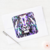 Portrait de Lion Violet - Carré Sticker Lion (Enveloppe)