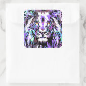 Portrait de Lion Violet - Carré Sticker Lion (Sac)