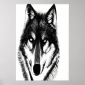 Portrait de loup noir et blanc | AI Art Poster (Devant)