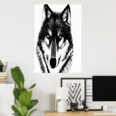 Portrait de loup noir et blanc | AI Art Poster (Bureau à domicile)