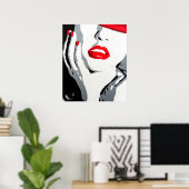 Portrait de pop art affiche rouge lèvres et ongles (Bureau à domicile)