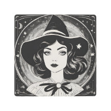 Portrait de sorcière vintage noir et blanc rétro