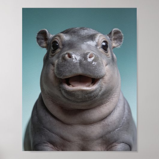 Portrait d'hippopotame bébé – Art mural d'animal d (Devant)
