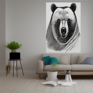 Portrait d'ours noir et blanc   AI Art Poster