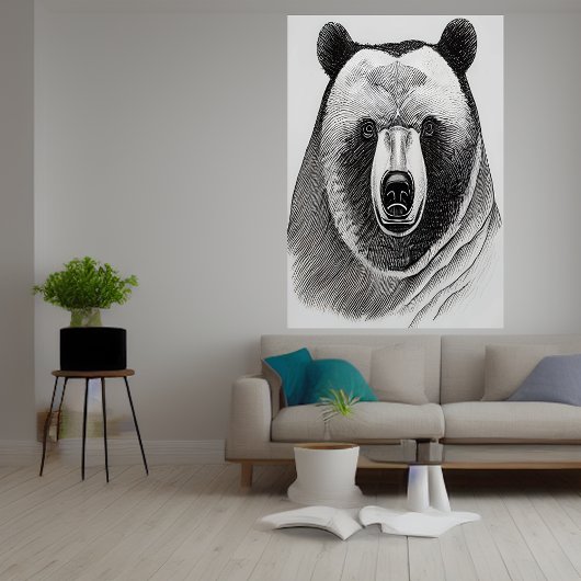 Portrait d'ours noir et blanc | AI Art Poster