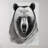 Portrait d'ours noir et blanc | AI Art Poster (Devant)