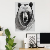 Portrait d'ours noir et blanc | AI Art Poster (Bureau à domicile)