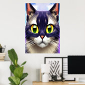 Portrait du chat à oeil jaune | AI Art Poster (Bureau à domicile)