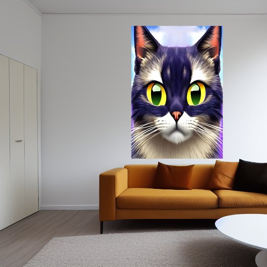 Portrait du chat à oeil jaune | AI Art Poster