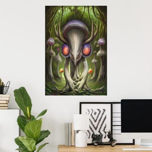 Portrait d'un alien de champignons | AI Art Poster (Bureau à domicile)