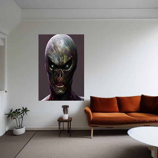 Portrait d'un alien effrayant | AI Art Poster