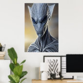 Portrait d'un alien gris | AI Art Poster (Bureau à domicile)