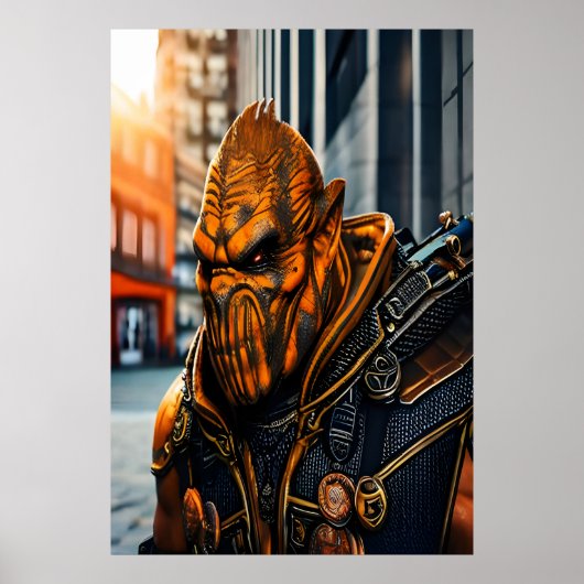 Portrait d'un alien orange cool | AI Art Poster (Devant)