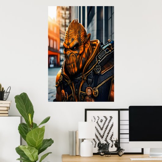Portrait d'un alien orange cool | AI Art Poster (Bureau à domicile)
