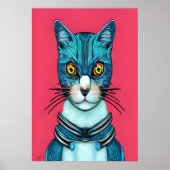 Portrait d'un chat bleu | AI Art Poster (Devant)