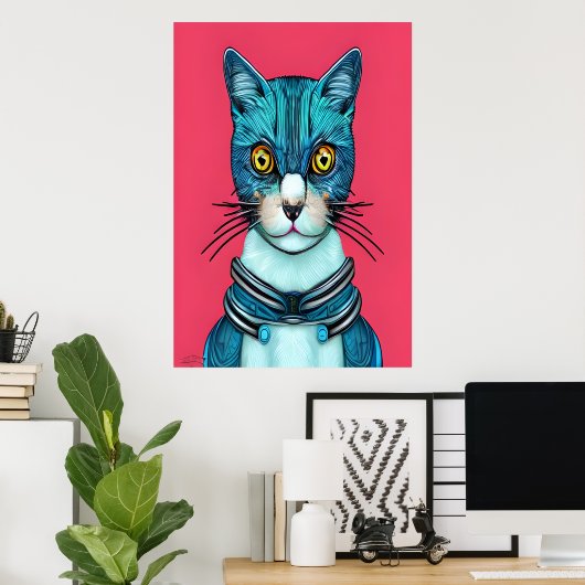 Portrait d'un chat bleu | AI Art Poster (Bureau à domicile)