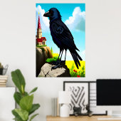 Portrait d'un corbeau noir | AI Art Poster (Bureau à domicile)