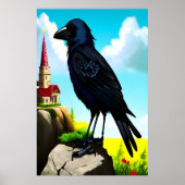 Portrait d'un corbeau noir | AI Art Poster (Devant)
