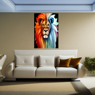 Portrait d'un lion rouge et blanc AI Art Poster