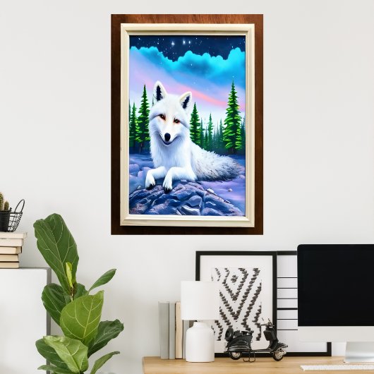 Portrait d'un renard blanc | AI Art Poster (Bureau à domicile)