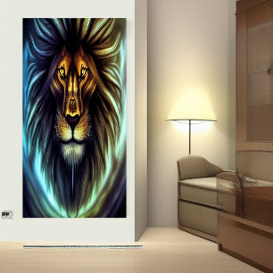 Portrait d'une tête de lion AI Art Poster