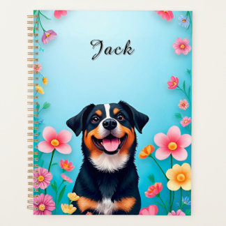 Portrait élégant de chien entouré de fleurs