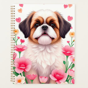 Portrait élégant de chien entouré de fleurs